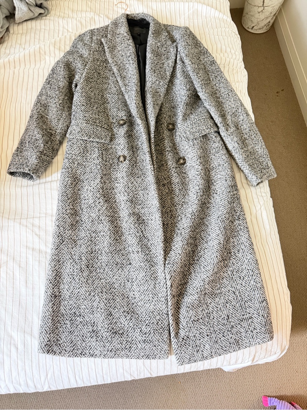 Dynamite Gray Herringbone Double-Breasted Pea Coat S women used twice
